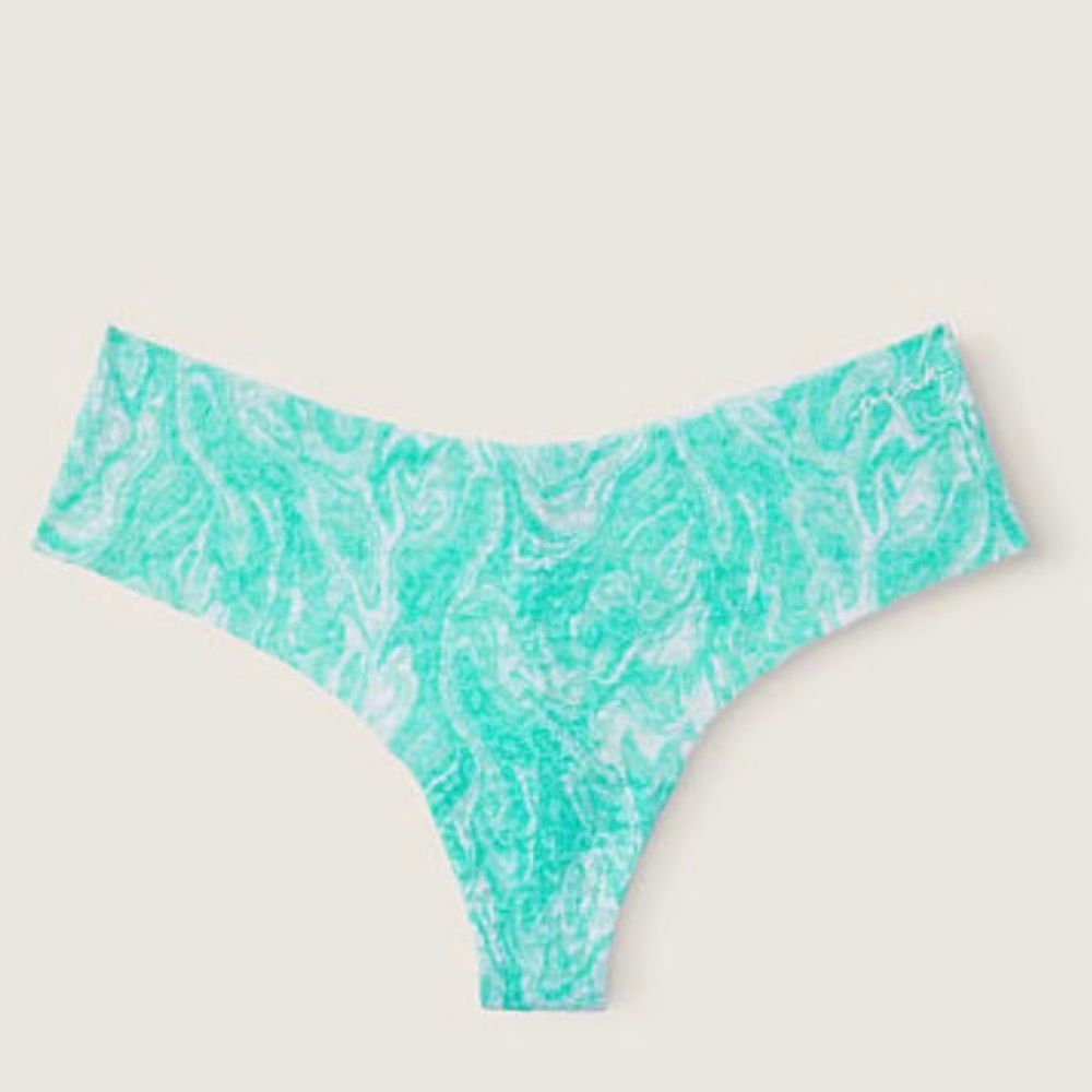 PINK VICTORIA’S SECRET NO-SHOW SOFT LACE THONG PANTY Size S Teal Ice